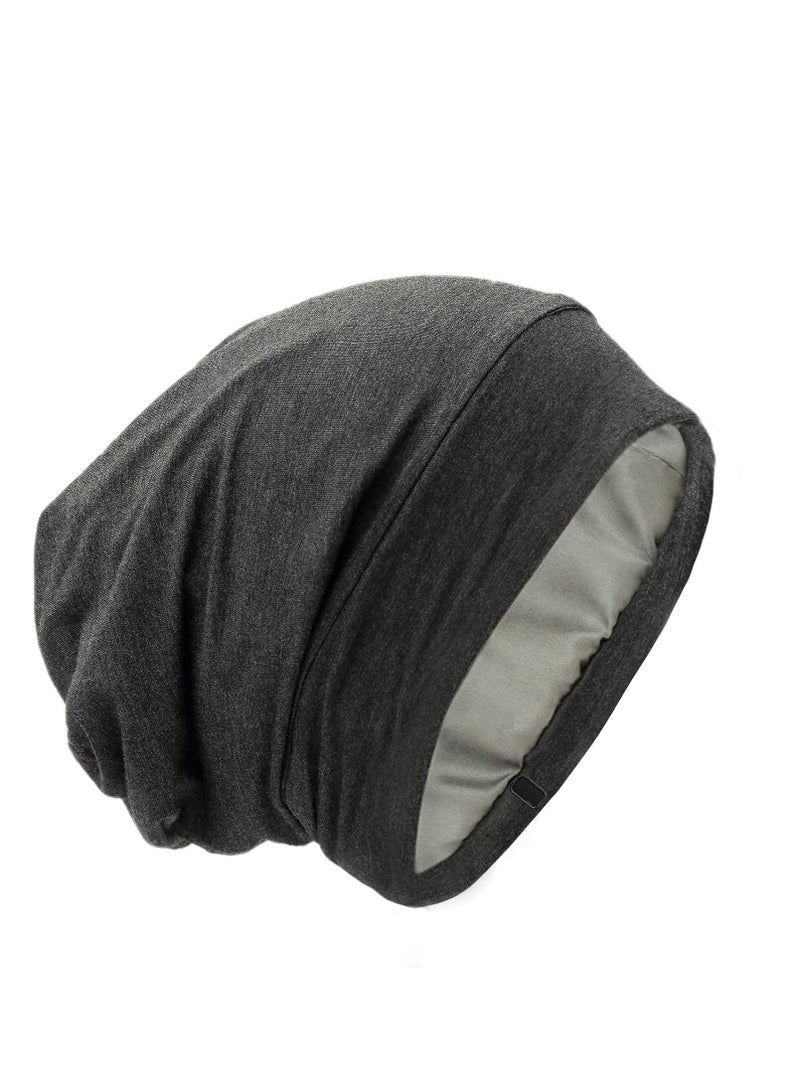 GB Selected Silk Satin Lined Bonnet Sleep Cap - Adjustable Stay on All Night Hair Wrap Cover Slouchy Beanie for Curly Hair Protection for Women and Men - Solid Dark Grey - Image 1