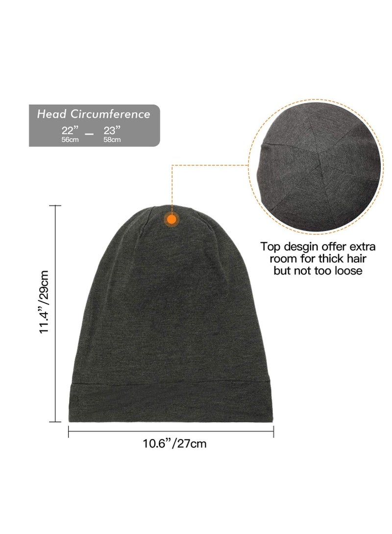 GB Selected Silk Satin Lined Bonnet Sleep Cap - Adjustable Stay on All Night Hair Wrap Cover Slouchy Beanie for Curly Hair Protection for Women and Men - Solid Dark Grey - Image 2