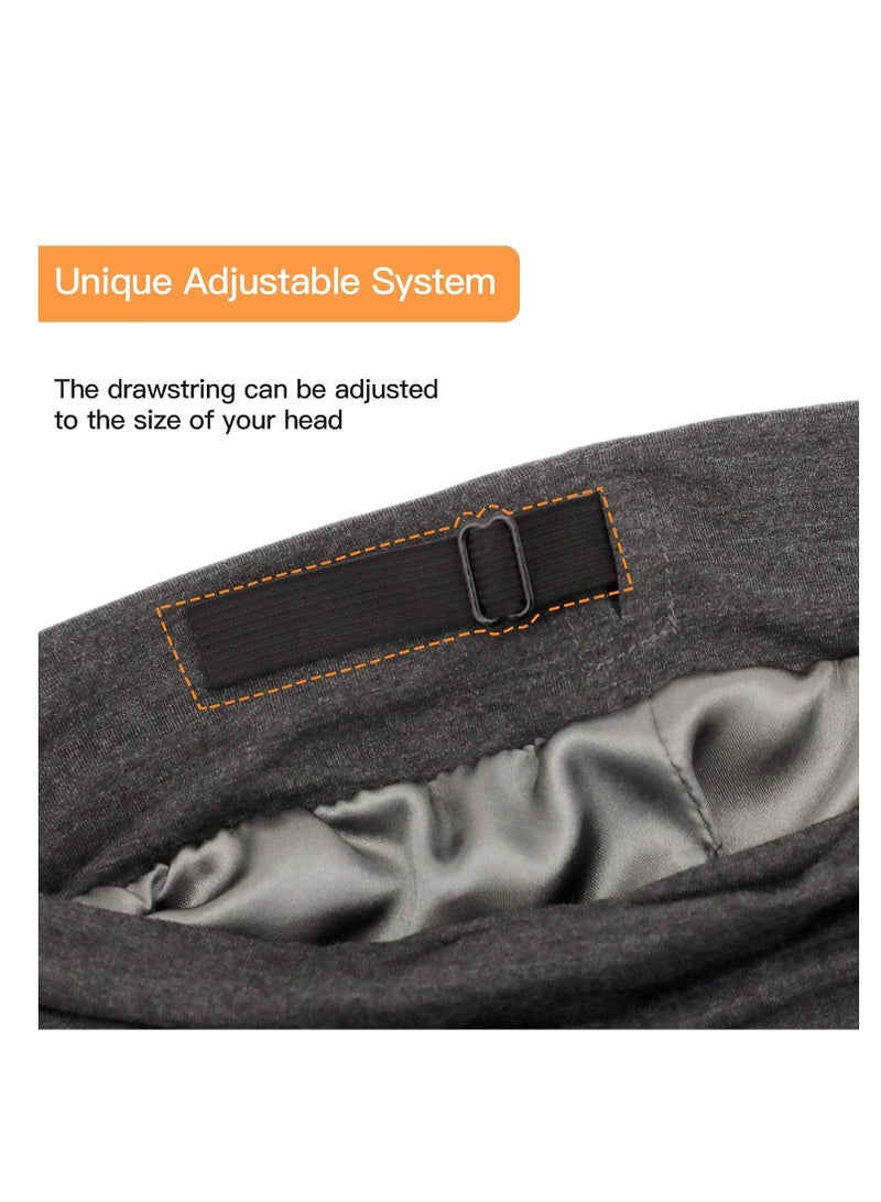 GB Selected Silk Satin Lined Bonnet Sleep Cap - Adjustable Stay on All Night Hair Wrap Cover Slouchy Beanie for Curly Hair Protection for Women and Men - Solid Dark Grey - Image 3