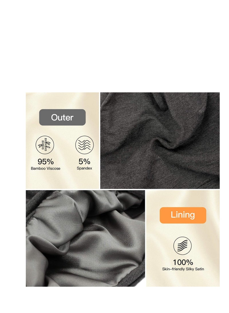 GB Selected Silk Satin Lined Bonnet Sleep Cap - Adjustable Stay on All Night Hair Wrap Cover Slouchy Beanie for Curly Hair Protection for Women and Men - Solid Dark Grey - Image 5