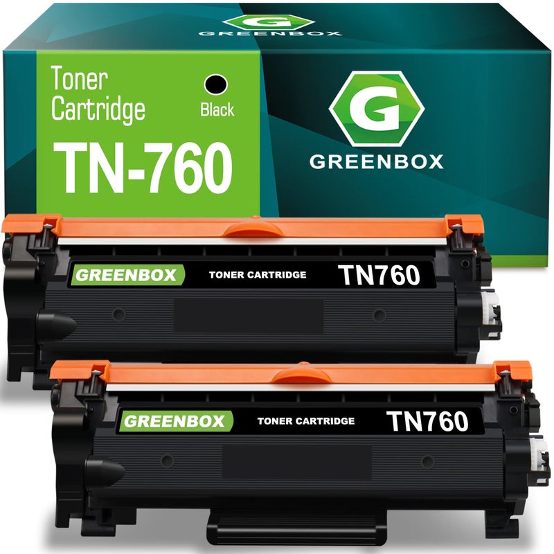 GREENBOX TN760 Black Toner Cartridges High Yield Replacement for Brother TN760 TN-760 TN730 TN-730 Toner for HL-L2350DW L2395DW L2390DW L2370DW DCP-L2550DW MFC-L2750DW L2710DW L2717DW Printer, 2 Pack - Image 1