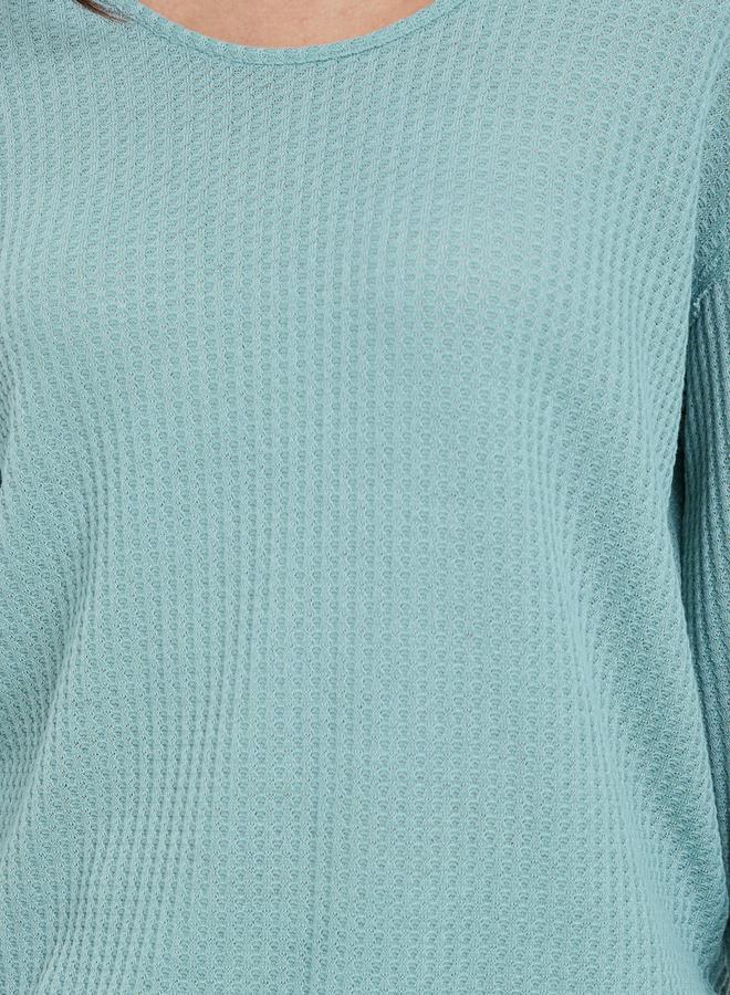 Styli Green Waffle Knit Sweatshirt with Dropped Shoulder - Image 3