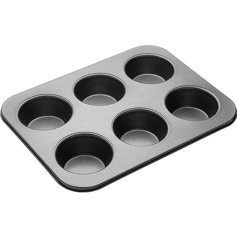 GOPAD 6 Cavity Reusable NonStick Cupcake Carbon Steel Tray Muffin Bread Cake for Deserts Pastries and Cookies Round Shape Baking Cups 1 PcsBlack - Image 1
