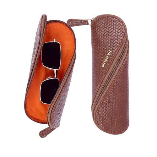 HAMELIN Sunglasses Case With Zipper | Keeps The Sunglasses Safe From Scratches, Dirt | Eye Glass Box & Spectacle Case For Men & Women | Eyewear Carrying Case For Easy Travel & Outings | Brown Checked - Image 1