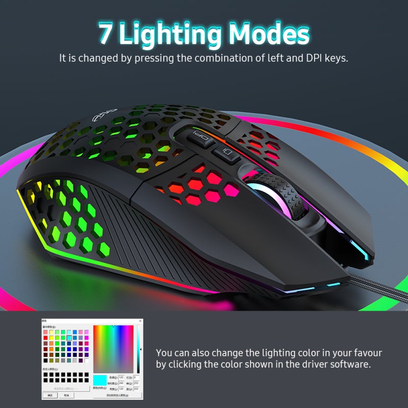 Wired RGB Gaming Mouse - 7 Programmable Buttons 6 Adjustable DPI Levels With Back-To-Desktop Button, Anti-Skid Design Honeycomb Pierced for PC Gamers - Image 2