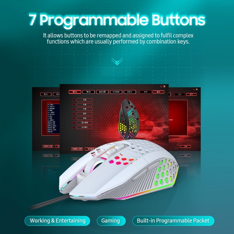 Wired RGB Gaming Mouse - 7 Programmable Buttons 6 Adjustable DPI Levels With Back-To-Desktop Button, Anti-Skid Design Honeycomb Pierced for PC Gamers - Image 5