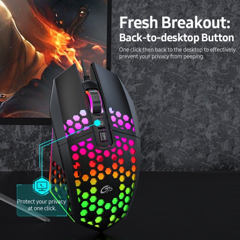 Wired RGB Gaming Mouse - 7 Programmable Buttons 6 Adjustable DPI Levels With Back-To-Desktop Button, Anti-Skid Design Honeycomb Pierced for PC Gamers - Image 4