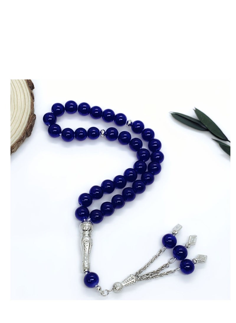 33 10cm porcelain glass obsidian deep blue seabed rosary bracelet classical tassel Arab Muslim - Image 1