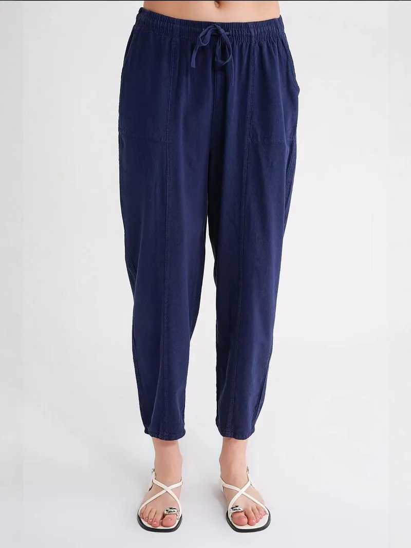MixRay Navy Blue Mixray Cotton Jogger Pants with Drawstring Waist for Women | Best Price UAE