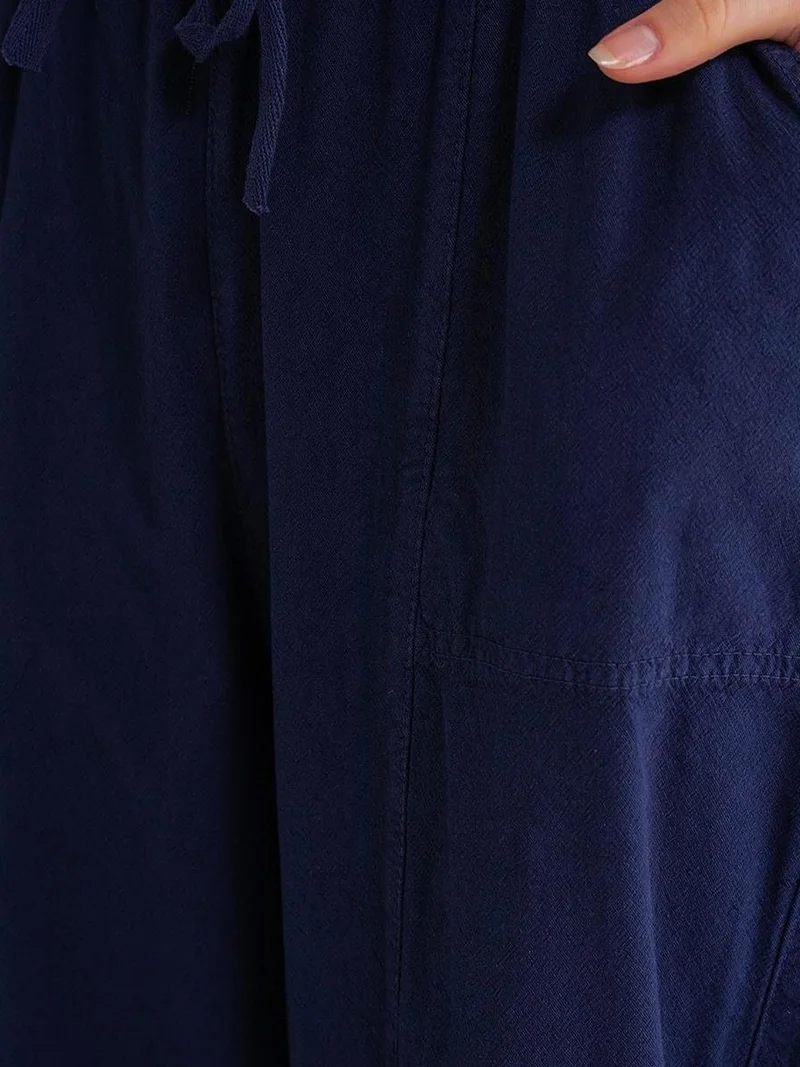 MixRay Navy Blue Mixray Cotton Jogger Pants with Drawstring Waist for Women | Best Price UAE