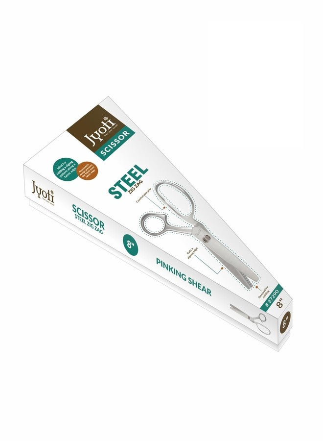 Jyoti Scissor 8" Steel Zig Zag, Pinking Shear, Ideal for cutting a Zigzag Pattern along a Fabric Edge, Asymmetric Design Prevents the Fabric from the Fabric Edge, Comfortable Grip & Decorative Cutting - Pack of 1 - Image 1
