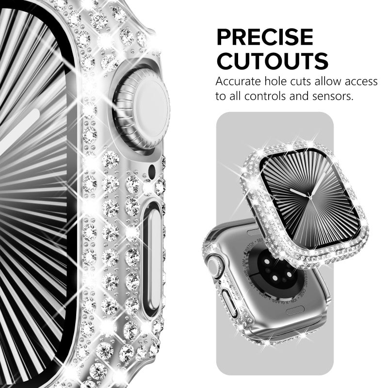 KADES 3-Pack Bling Cases Compatible with Apple Watch Case 44mm Full Diamond with Built-in Screen Protector for Apple Watch Series SE3 SE2 6 5 4 SE (44mm, Black/Iridescent/Clear) - Image 3