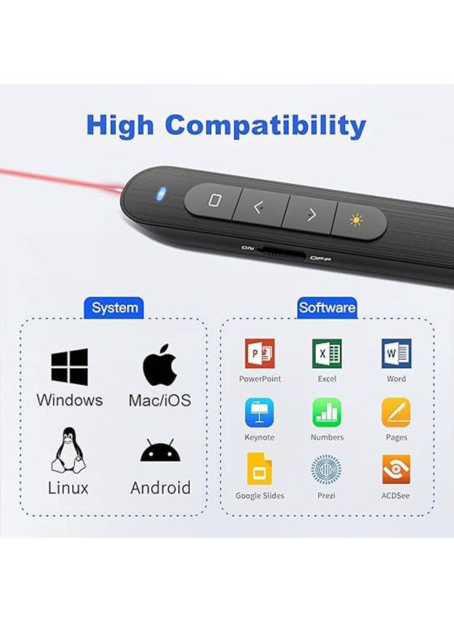 جنرال - جهاز تحكم لعروض المحاضرات بتقنية RF 2.4 جيجاهيرتز، جهاز تحكم لعروض PowerPoint PPT مع مؤشر ليزر، جهاز تحكم عن بعد لعروض الباوربوينت لنظام ماك، Keynote، كمبيوتر، لابتوب - Image 1