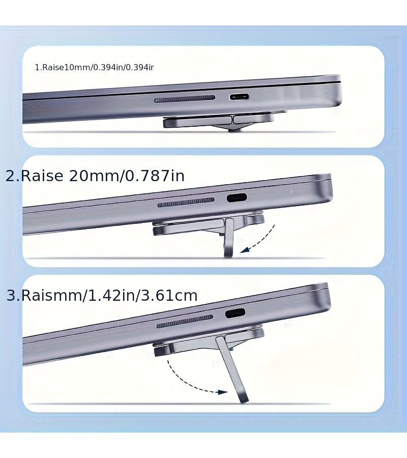 Silvery Adjustable Height Laptop Stand Portable Ergonomic Invisible Riser Cooling Pad for Notebooks - Image 1