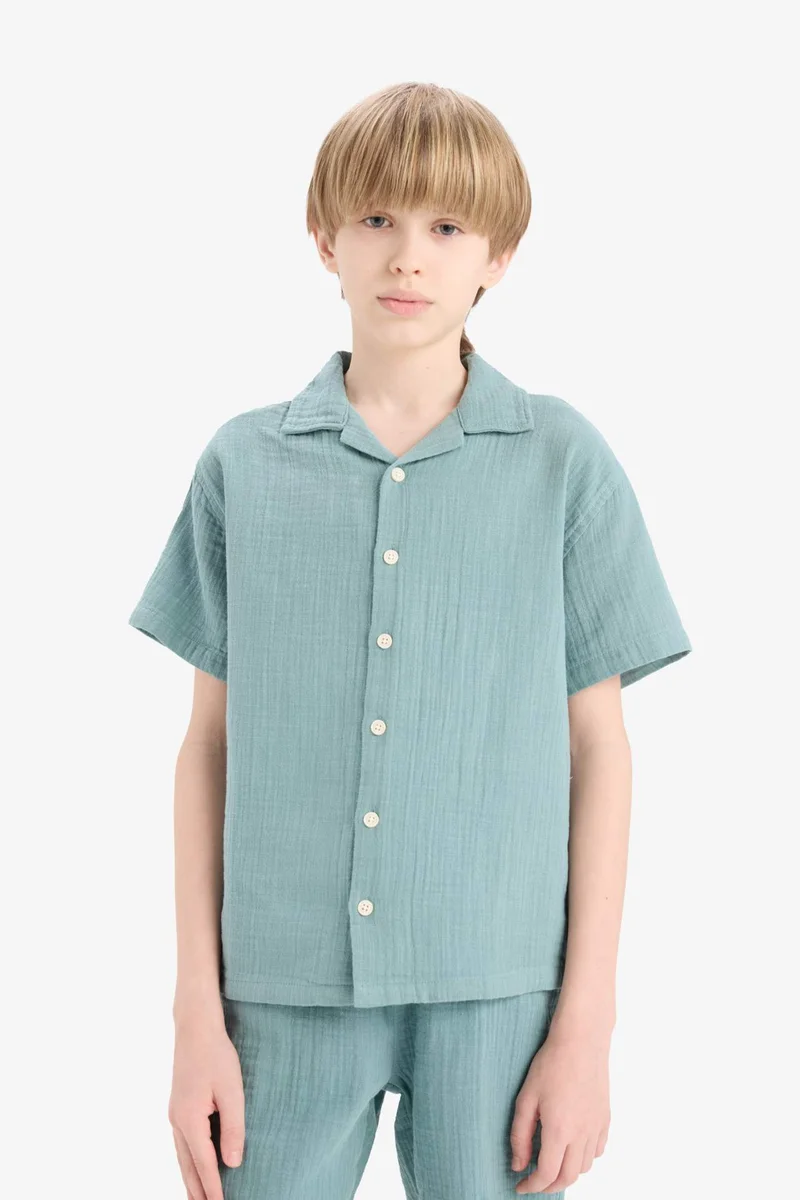 DeFacto Boy Oversize Polo Neck Muslin Shirt