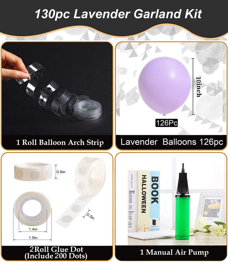 atorakushon Latex 10"Inch Lavender Pastel Balloons 126Pcs with 2 Roll Glue Dots 1 Roll Arch 1 Manual Hand Held Air Pump Full Combo for Wedding Birthday Anniversary Valentine Party Decoration - Image 4