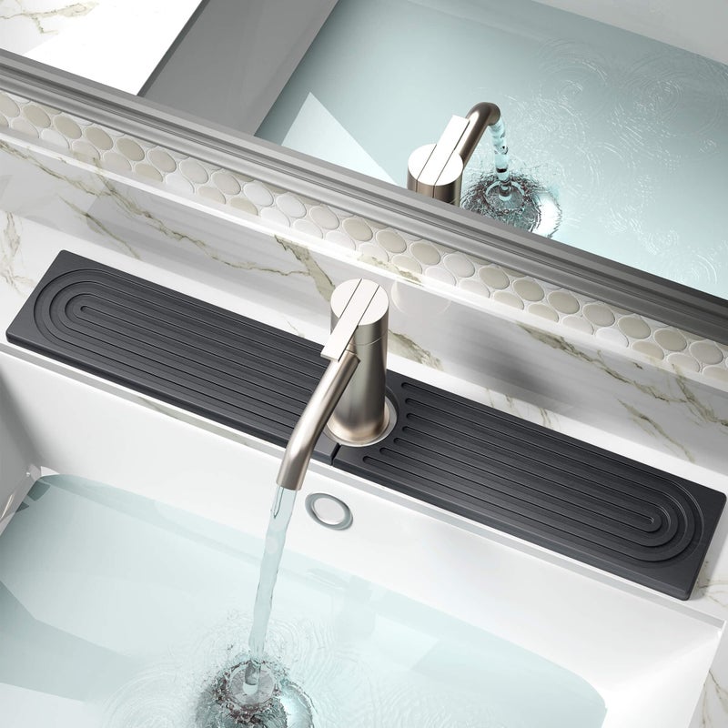 DK177 Faucet Mat for Kitchen Sink  Water Absorbing Stone Tray for Sink Diatomite FastDrying Faucet Mat Faucet Splash Guard for Bathroom Counter Dark Gray 236 x 4
