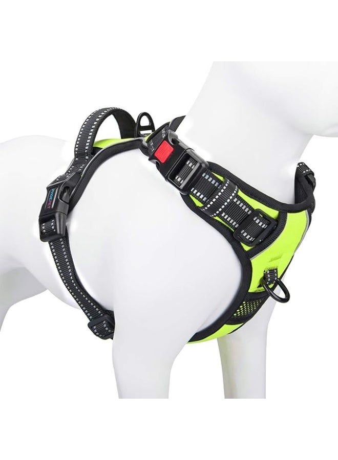 PHOEPET No Pull Dog Harness Medium Reflective Front Clip Vest with Handle, Adjustable 2 Metal Rings 3 Buckles, Easy to Put on & Take Off (M, Green) - Image 1
