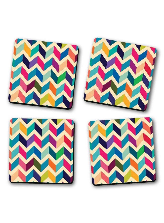 ASHVAH Abstract Pattern Print/Typography Tea/Coffee Mug/Designer Handmade Wooden Coaster Set for Home Kitchen, Office Desk - Set of 4 - Square: 10cm - DNO - 245 - Image 2