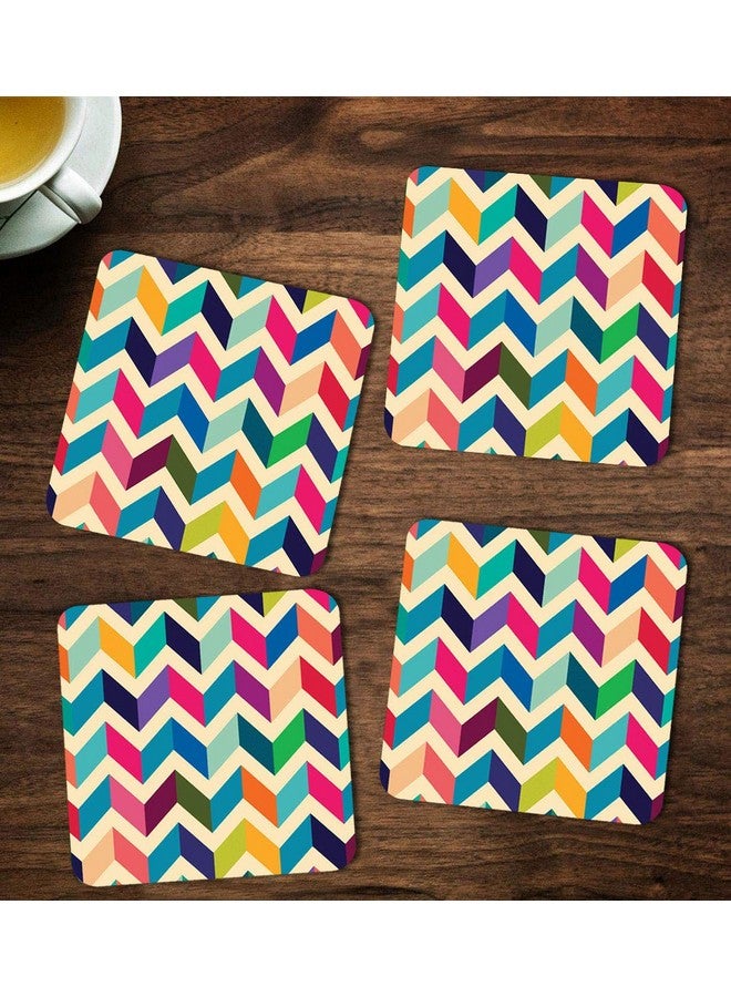 ASHVAH Abstract Pattern Print/Typography Tea/Coffee Mug/Designer Handmade Wooden Coaster Set for Home Kitchen, Office Desk - Set of 4 - Square: 10cm - DNO - 245 - Image 1