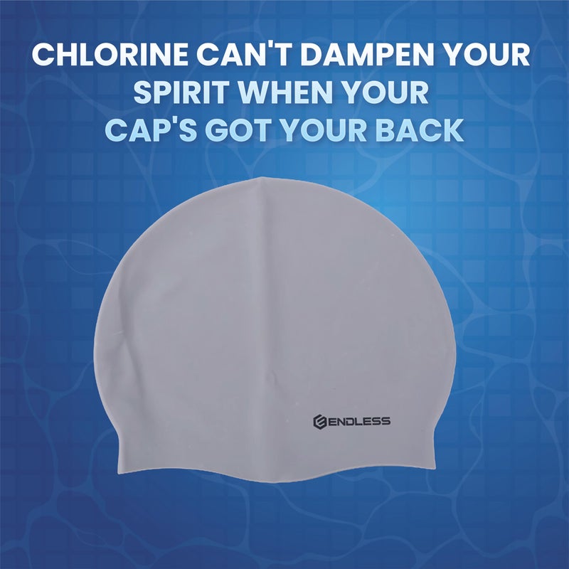 Endless EL1019 Classic Comfortable Plain Silicon Swimming Cap | Silver | Material : Silicon | Elastic Waterproof Swimming Cap for Long and Short Hair with Thicker Edge | For Adults, Women and Men - Image 5