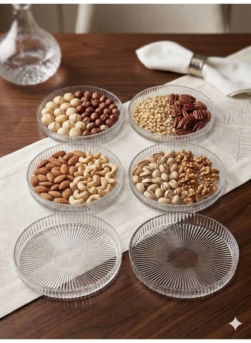 Ryana 6-piece glass serving plate set with a luxurious pattern – elegant circular design - Image 1