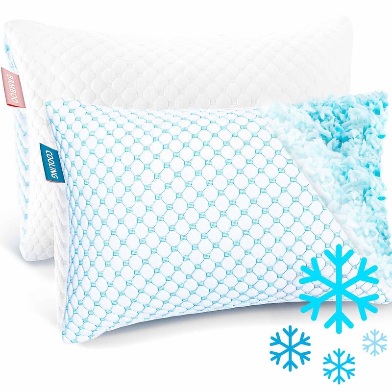 Nestl Cooling Pillow for Sleeping 2 Pack Luxury Shredded Memory Foam Pillows Queen Size Set of 2 Adjustable Cold Gel Pillows for Hot Sleepers Supportive Cool Pillow for Side Back Stomach Sleepers - Image 2