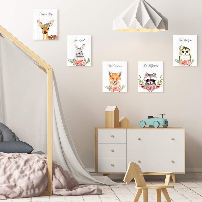 Outus 9 Pieces Woodland Nursery Wall Art Prints Cute Woodland Floral Crown Animals Motivational Posters Pictures Wall Decor for Baby Kids Room Home Decorations (Unframed, 8 x 10 Inch) - Image 4