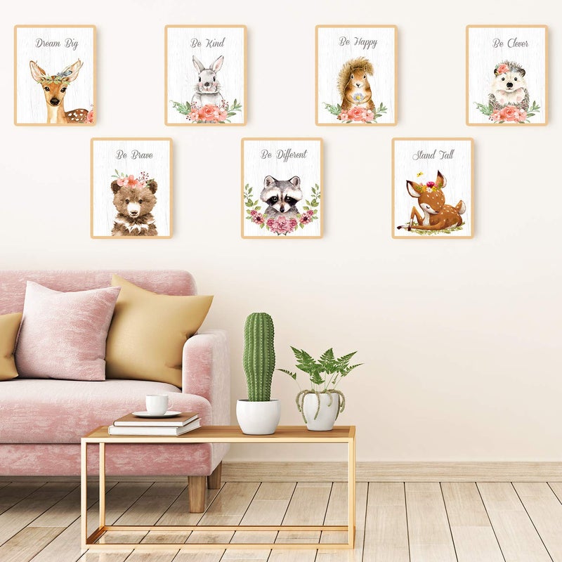 Outus 9 Pieces Woodland Nursery Wall Art Prints Cute Woodland Floral Crown Animals Motivational Posters Pictures Wall Decor for Baby Kids Room Home Decorations (Unframed, 8 x 10 Inch) - Image 5