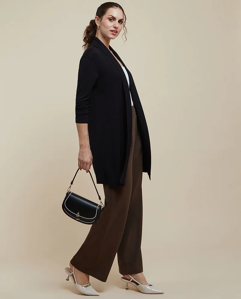 أر أند بي Solid Wide Leg Trousers with Button Closure