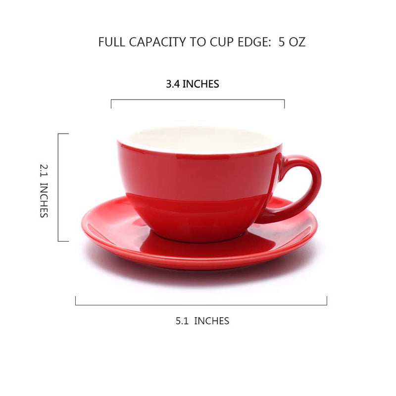 Coffeezone فنجان وصحن قهوة دبل إسبريسو من كوفي زون، كابتشينو صغير وقهوة مميزة، بورسلين عظام جديد لمقهى وبارستا (أحمر لامع، 5 أونصات) - Image 2