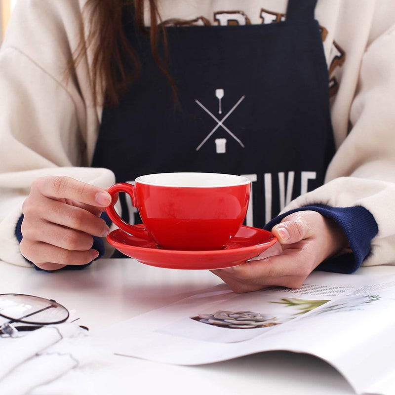 Coffeezone فنجان وصحن قهوة دبل إسبريسو من كوفي زون، كابتشينو صغير وقهوة مميزة، بورسلين عظام جديد لمقهى وبارستا (أحمر لامع، 5 أونصات) - Image 3
