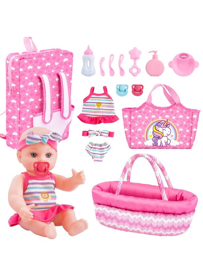 deAO Baby Doll Set 12” Baby Doll Playset With Portable Bassinet Bed,Backpack,Feeding Baby Doll Accessories For 3 4 5 6+ Year Old Girls  - Image 1