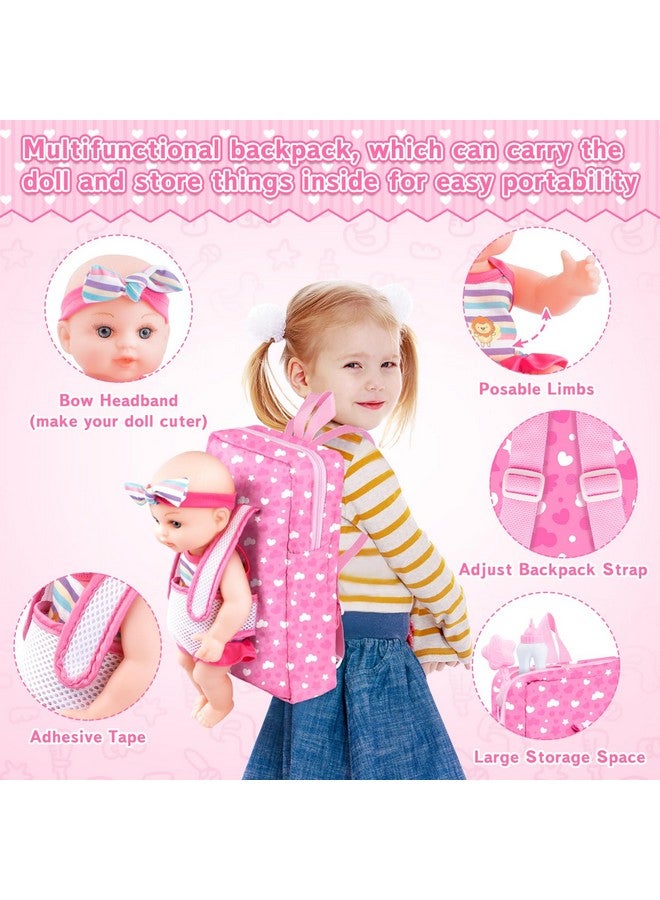 deAO Baby Doll Set 12” Baby Doll Playset With Portable Bassinet Bed,Backpack,Feeding Baby Doll Accessories For 3 4 5 6+ Year Old Girls  - Image 4