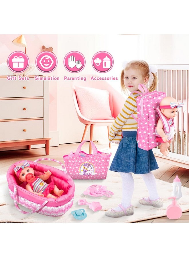 deAO Baby Doll Set 12” Baby Doll Playset With Portable Bassinet Bed,Backpack,Feeding Baby Doll Accessories For 3 4 5 6+ Year Old Girls  - Image 2