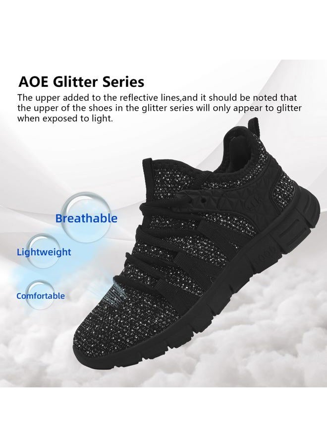 AOE Womens Walking Running Shoes Breathable Ultra Lightweight Mesh Tennis Athletic Shoes Non Slip Workout Gym Sneakers Silver Black 8women / 7men - Image 2