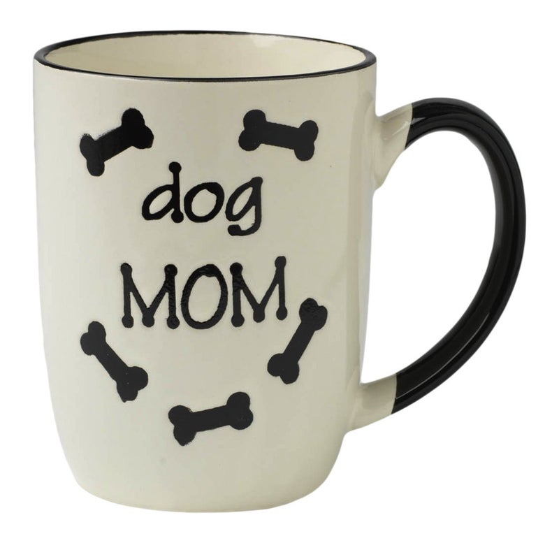 PetRageous 13068 Dog Mom Stoneware Mug 4Inch Diameter and 5Inch Tall Mug with 24Ounce Capacity and Dishwasher and Microwave Safe Natural offwhite