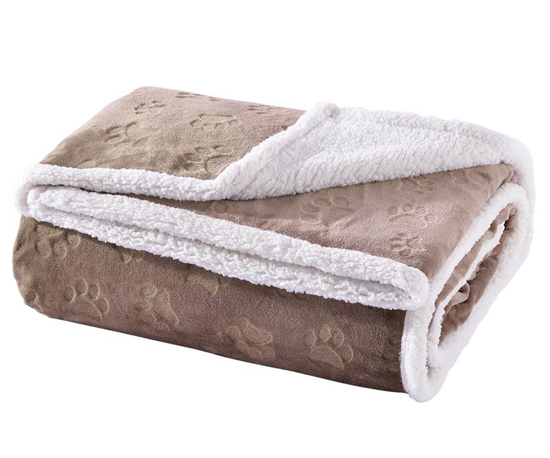 Qeils Waterproof Blanket for Bed Intimacy Dog Blankets for Large Dogs Waterproof Cat Blanket Washable Soft Sherpa Fleece Puppy Blanket Reversible Throw Protector for Couch Car 50X60 Taupe
