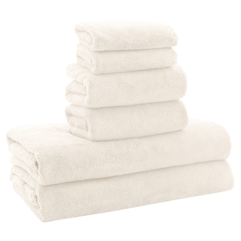 MOONQUEEN Ultra Soft Towel Set-Quick Drying - 2 Bath Towels 2 Hand Towels 2 Washcloths-Microfiber Coral Velvet Highly Absorbent Towel for Bath Fitness,Bathroom,Sports,Yoga, Travel(Cream, 6 Pcs) - Image 1