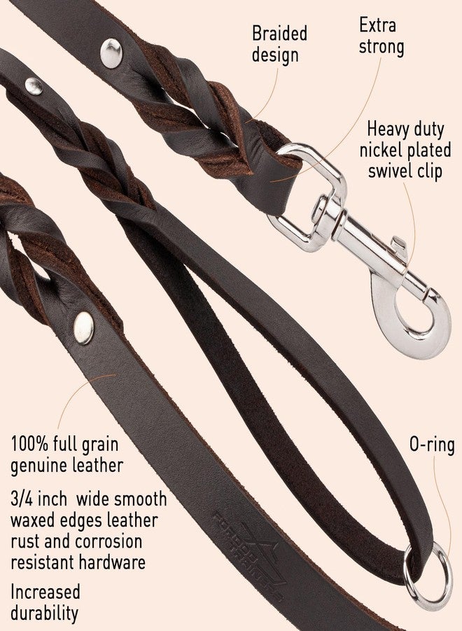 فايبر طوق تدريب للكلاب من الجلد من فايبر، طوله 4 أقدام، مزود بأجزاء معدنية مطلية بالنيكل، طوق جلدي للكلاب الكبيرة والمتوسطة والصغيرة (عرض 3/4 بوصة - طول 4 أقدام، لون بني نيكل). - Image 2