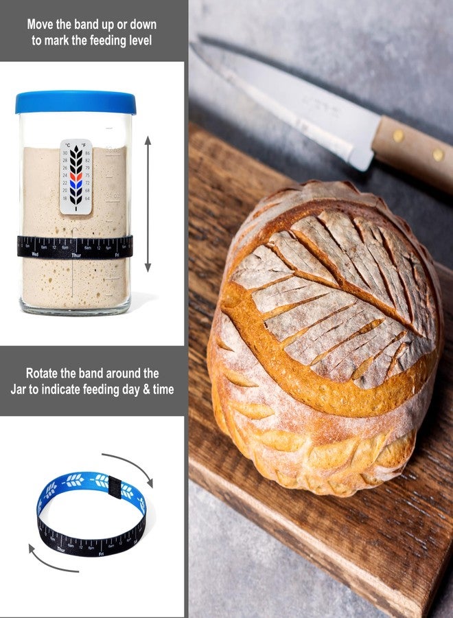 BALCI Premium Sourdough Starter Jar - 40oz Large Sourdough Jar with Marked Feeding Band, Thermometer, Scraper, Cloth Cover and Silicone Lid/Base, Wide Mouth Sourdough Starter Kit - Blue/Red - Image 5