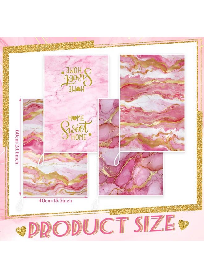 Geyoga 4 Pcs Marble Kitchen Towels Gold Green Black Marble Tea Towels Absorbent White Blue Dish Towel 24 x 16 in Kitchen Gifts Hand Towel Gifts for Farmhouse Bathroom Summer Decorations(Pink) - Image 3