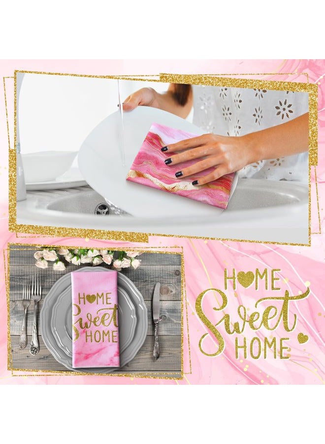 Geyoga 4 Pcs Marble Kitchen Towels Gold Green Black Marble Tea Towels Absorbent White Blue Dish Towel 24 x 16 in Kitchen Gifts Hand Towel Gifts for Farmhouse Bathroom Summer Decorations(Pink) - Image 2