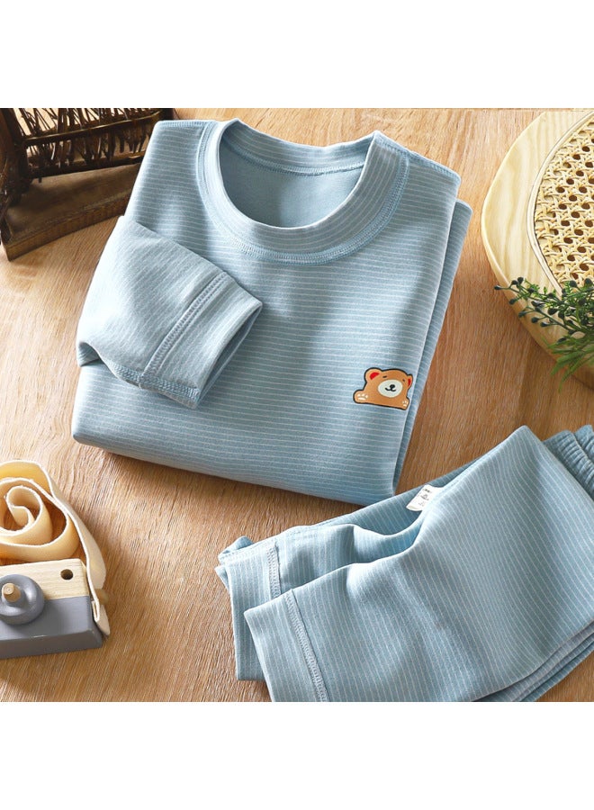 Children's Boneless Velvet Mid-high Collar Clothes And Pants Set Men's And Women's Striped Thickened Thermal Underwear Set