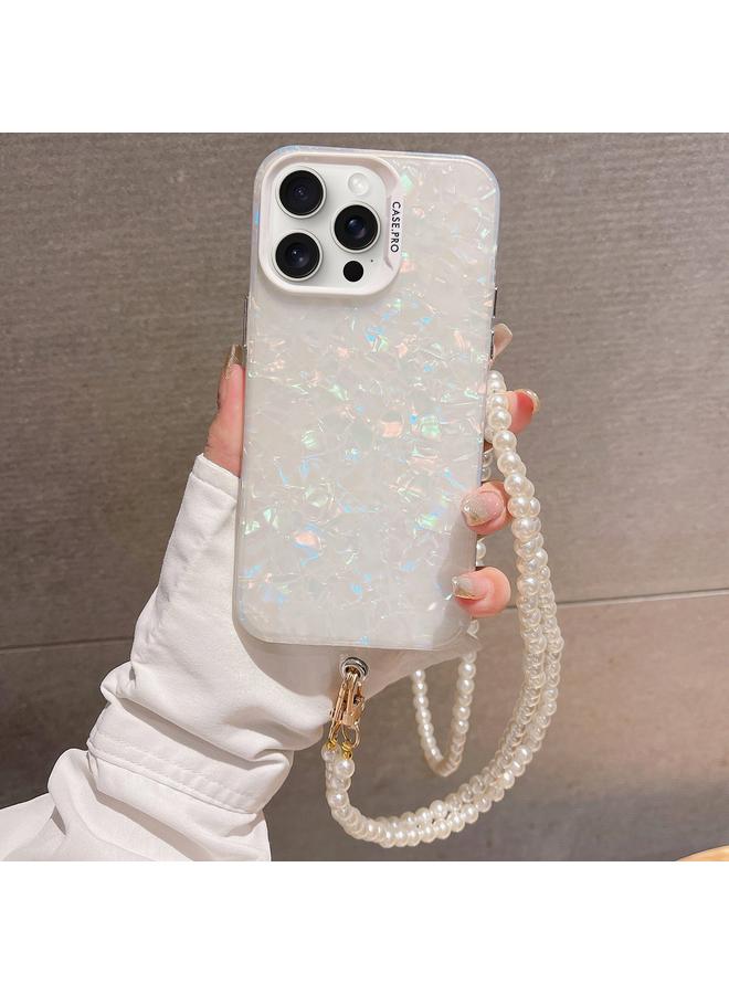 The Bros Case For iPhone 14 Pro Shell Texture Crossbody Pearl Chain TPU Hybrid Acrylic Phone Case 