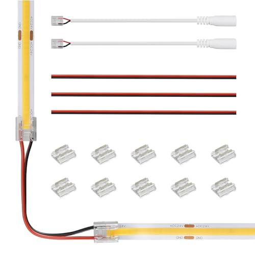 Tatazone 10pcs 2PIN Transparent COB Connectors for Single Color COB Light Strips Solerless Connection (0.31(8mm)-2PIN-FCOB) with 6pcs 15cm Long Wires - Image 1