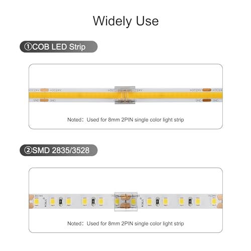 Tatazone 10pcs 2PIN Transparent COB Connectors for Single Color COB Light Strips Solerless Connection (0.31(8mm)-2PIN-FCOB) with 6pcs 15cm Long Wires - Image 4
