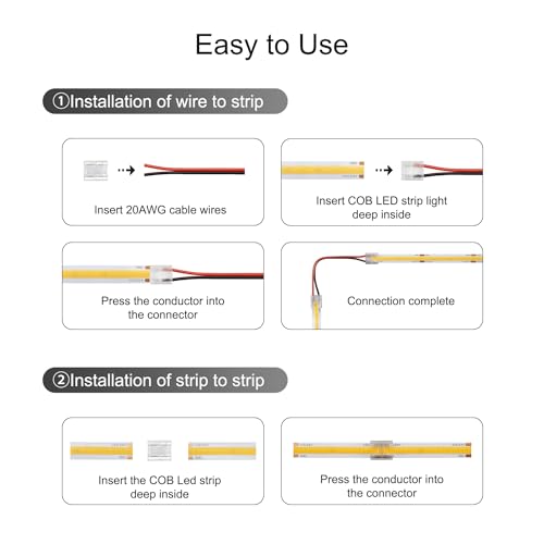 Tatazone 10pcs 2PIN Transparent COB Connectors for Single Color COB Light Strips Solerless Connection (0.31(8mm)-2PIN-FCOB) with 6pcs 15cm Long Wires - Image 5