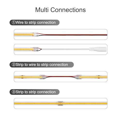 Tatazone 10pcs 2PIN Transparent COB Connectors for Single Color COB Light Strips Solerless Connection (0.31(8mm)-2PIN-FCOB) with 6pcs 15cm Long Wires - Image 3