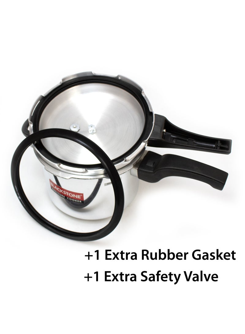 BLACKSTONE Aluminium  Pressure Cooker with Extra Rubber Gasket and Safety Valve 5 Liters Capacity, Silver - Image 5